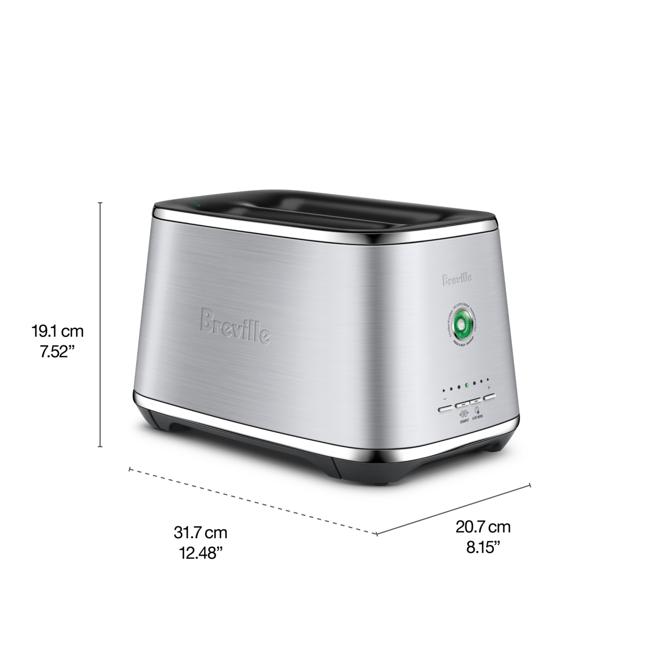 Angled view of the Eye Q™ Auto 2 Slice with dimensions