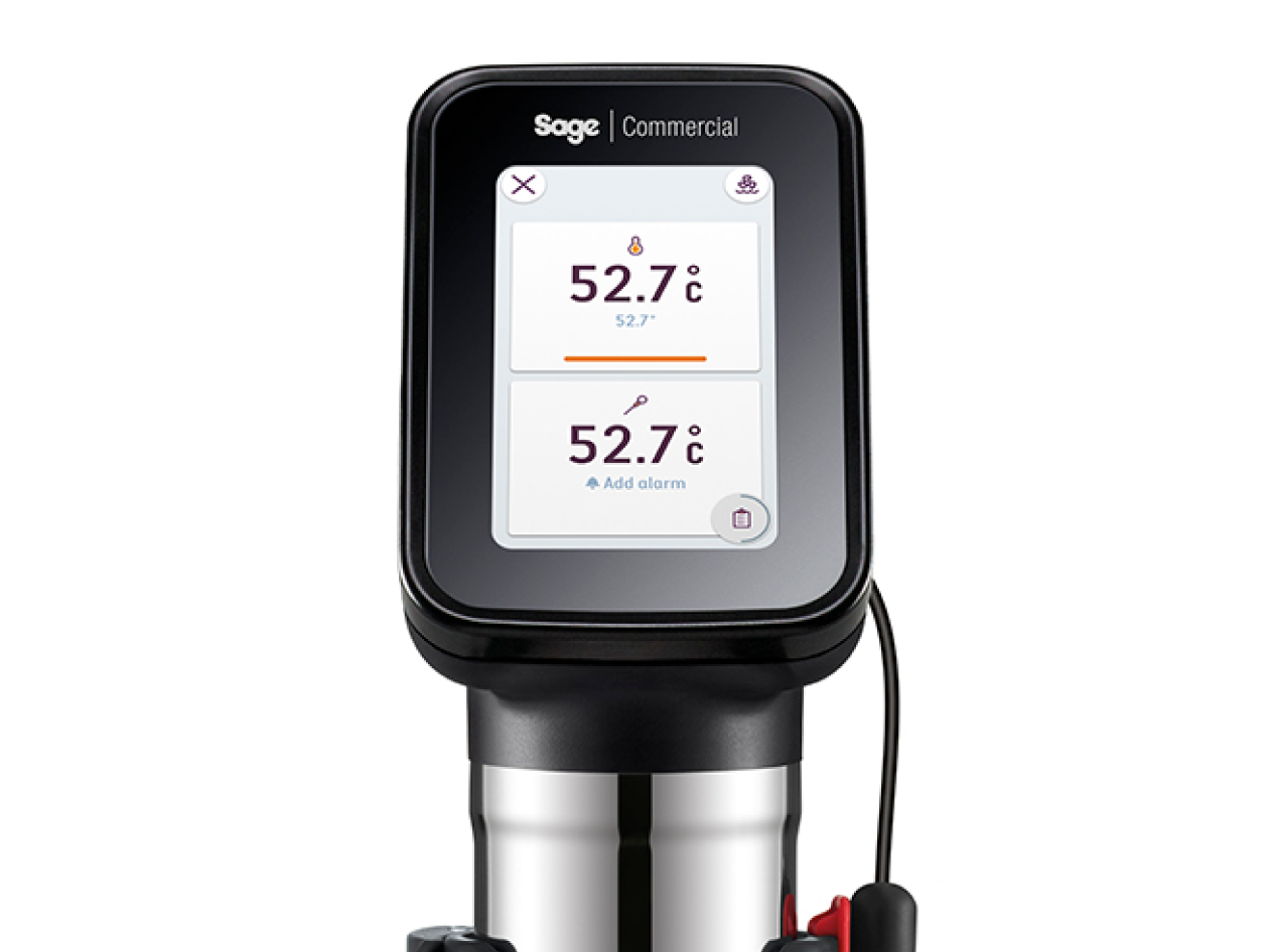 A close-up of the touch screen that displays the temperature.